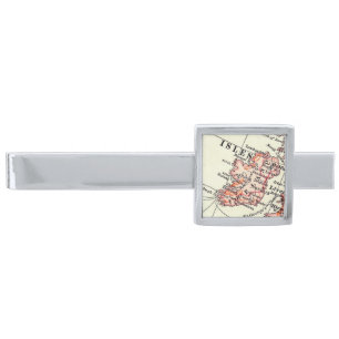 Vintage Ireland Map Art Silver Finish Tie Clip