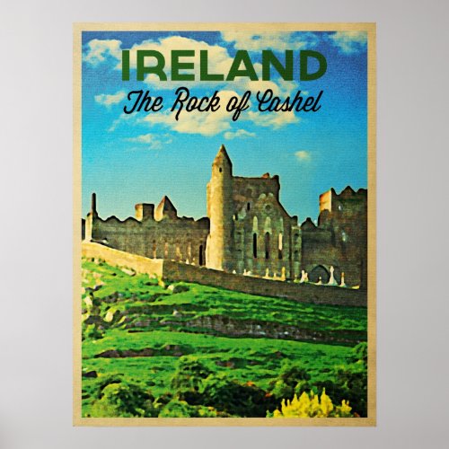 Vintage Ireland Rock Of Cashel Poster