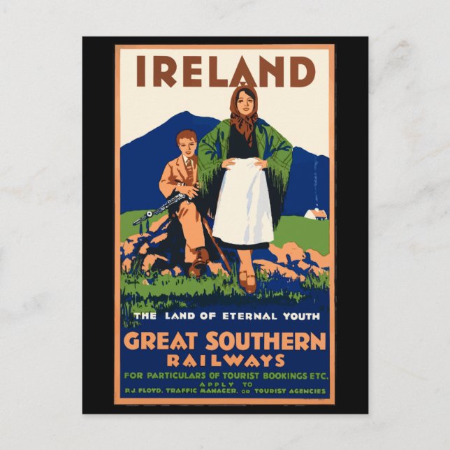 Vintage Ireland Travel Poster, Postcard (Front)