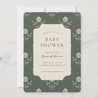 Vintage Iris Block Print Floral Baby Shower Invitation