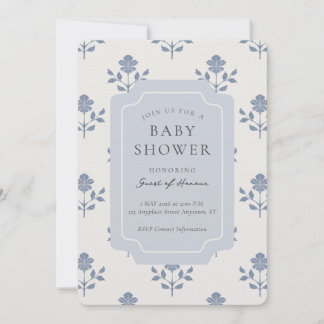 Vintage Iris Block Print Floral Baby Shower Invitation