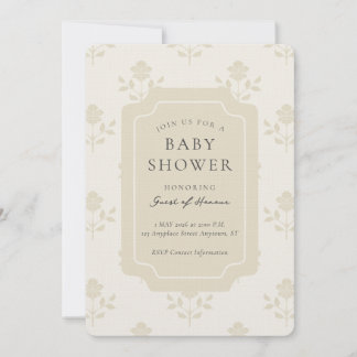 Vintage Iris Block Print Floral Baby Shower Invitation