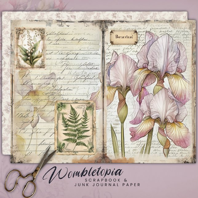 Vintage Iris & Fern Botanical Junk Journal Paper  (Creator Uploaded)