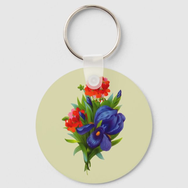 Vintage Iris Flower Bouquet Keychain (Front)