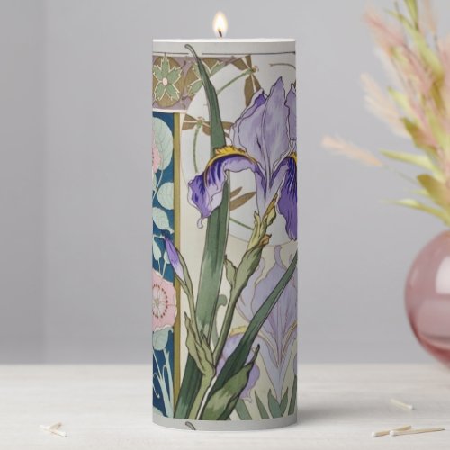 Vintage Iris Illustration  Coffee  Pillar Candle