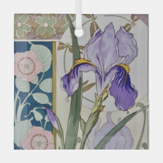 Vintage Iris Illustration  Glass Ornament