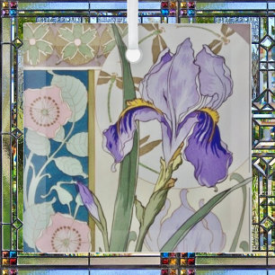 Vintage Iris Illustration Glass Ornament