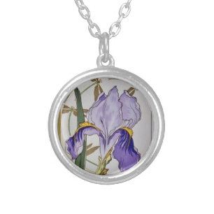 Vintage Iris Illustration Silver Plated Necklace