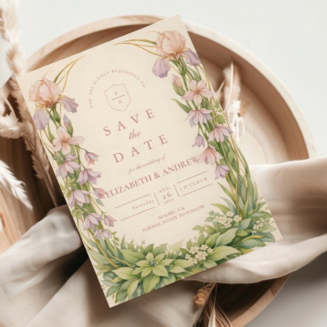 Vintage Iris Wildflower Botanical Wedding Save The Date (Creator Uploaded)