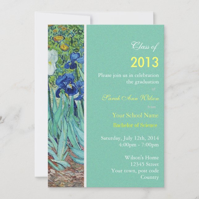 Vintage Irises garden flowers graduation party Invitation (Front)