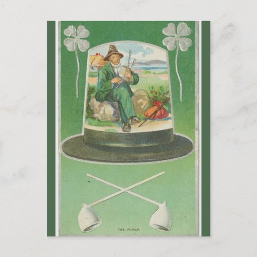 Vintage Irish Bagpiper St Patricks Day Postcard
