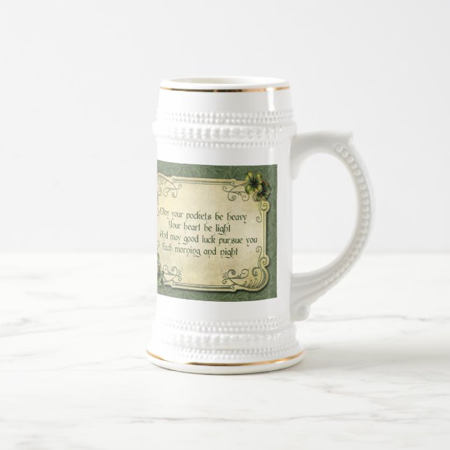 Vintage Irish Blessing and Shamrocks Beer Stein (Right)
