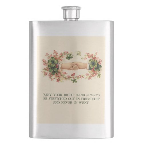 Vintage Irish Blessing Hands and Shamrocks Flask