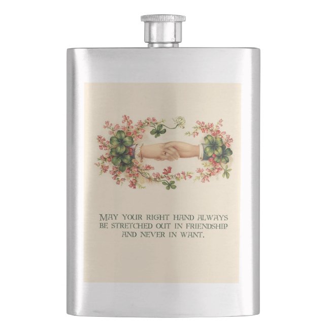 Vintage Irish Blessing, Hands and Shamrocks Flask (Front)
