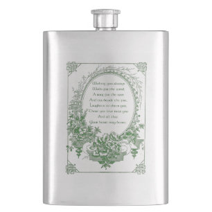 Vintage Irish Blessing in Engraved Floral Frame Flask