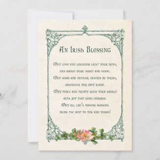Vintage Irish Blessing w/Shamrocks & Rustic Frame Holiday Card
