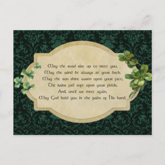 Vintage Irish Blessing with Shamrocks Postcard