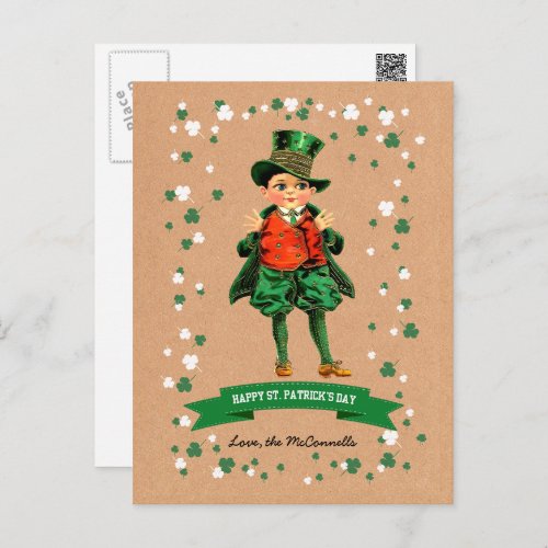 Vintage Irish Boy Custom Name St Patricks Day Postcard
