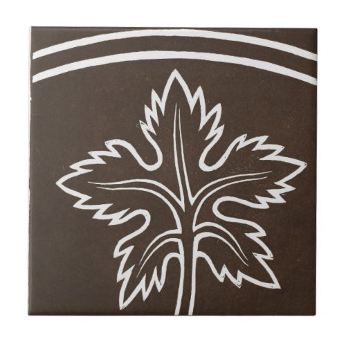 Vintage Irish Ceramic Art Design Black Leaf Ceramic Tile