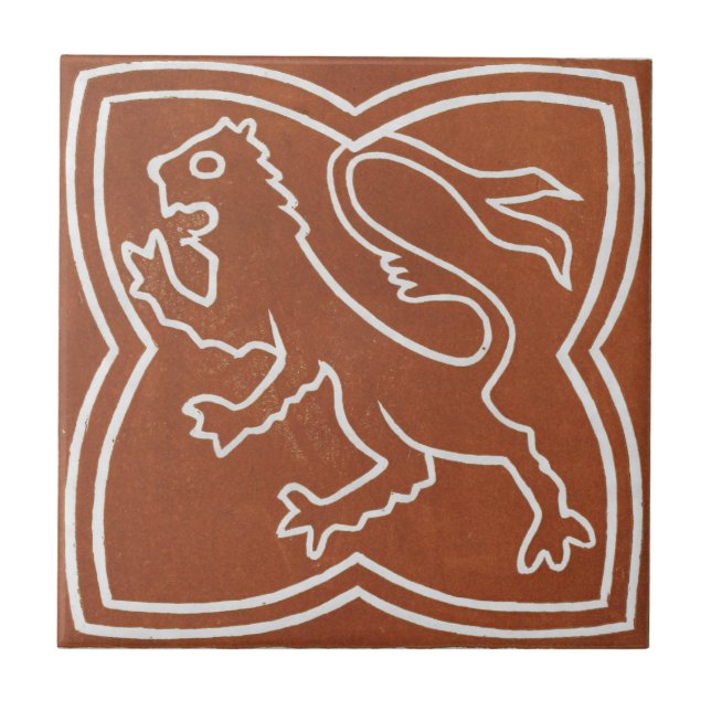 Vintage Irish Ceramic Art Design Red Lion Tile (Front)