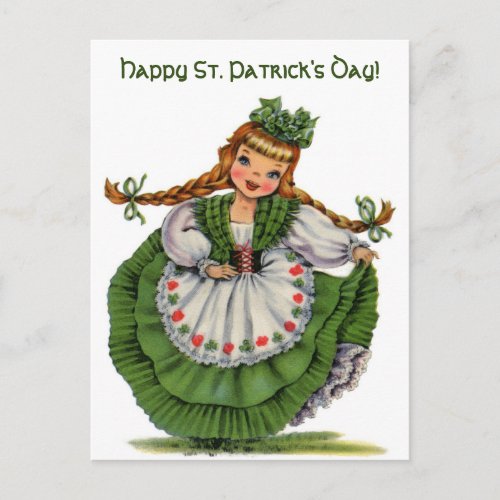 Vintage Irish Doll Happy St Patricks Day Postcard