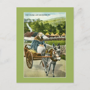 Vintage Irish Donkey cart and old woman Postcard