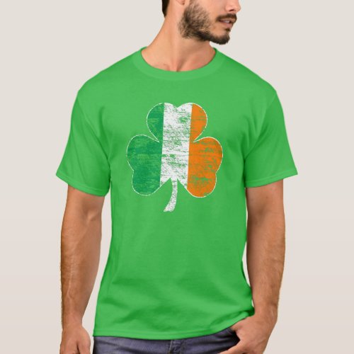 Vintage Irish Flag Shamrock Distressed T_shirt