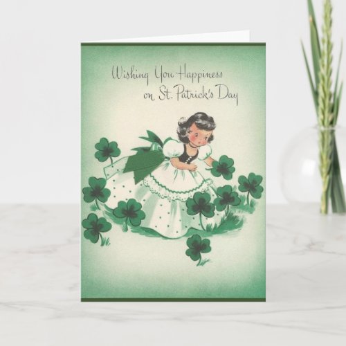 Vintage Irish Girl and Shamrocks St Patricks Day Card