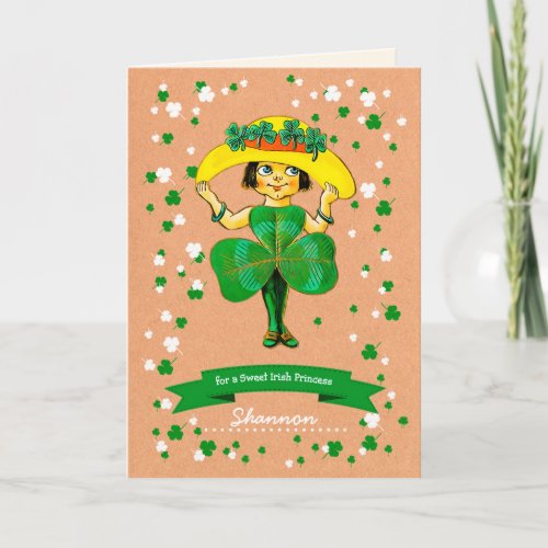Vintage Irish Girl Custom Name St Patricks Day Card