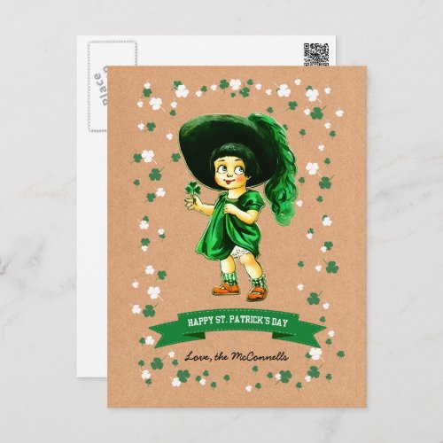 Vintage Irish Girl Custom Name St Patricks Day Postcard