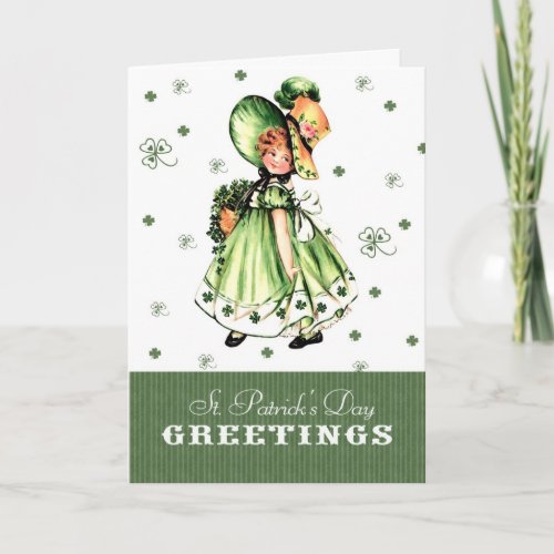 Vintage Irish Girl St Patricks Day Greeting Card
