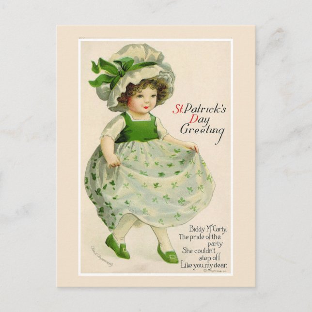 Vintage Irish Girl St. Patrick's Day Holiday Postcard (Front)