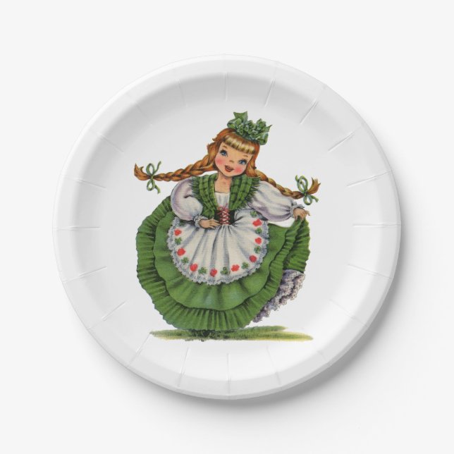 Vintage Irish Girl Traditional Dress Paper Plates (Front)