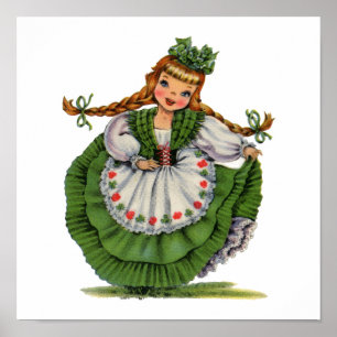 Vintage Irish Girl Traditional Dress Poster