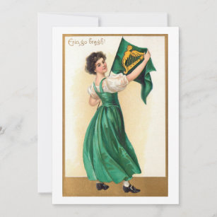 Vintage Irish Girl w/Erin Go Bragh Flag Holiday Card