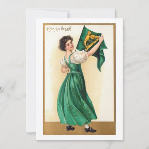 Vintage Irish Girl wErin Go Bragh Flag Holiday Card