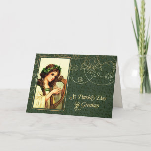 Vintage Irish Girl with Harp St. Patrick's Day  Card