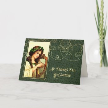 Vintage Irish Girl With Harp St. Patrick's Day  Card by oldandclassic at Zazzle