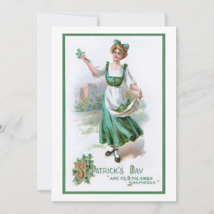 Vintage Irish Girl with Shamrocks Holiday Card