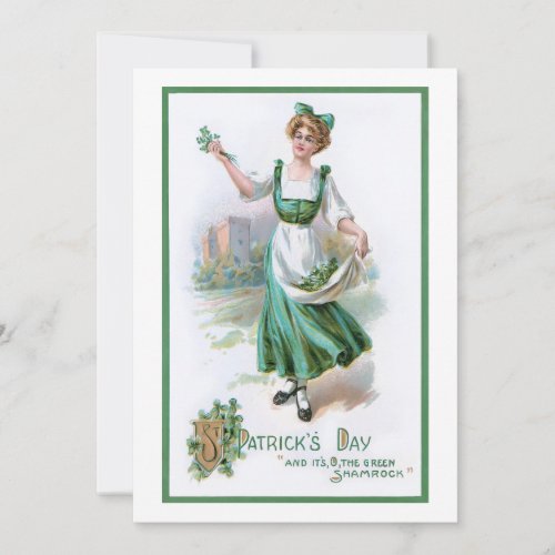 Vintage Irish Girl with Shamrocks Holiday Card