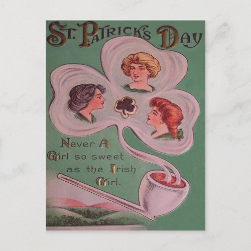 Vintage Irish Girls St Patricks Day Card