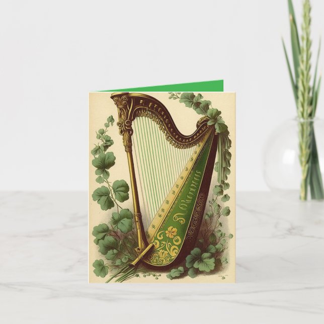 Vintage Irish Harp Holiday Card (Front)