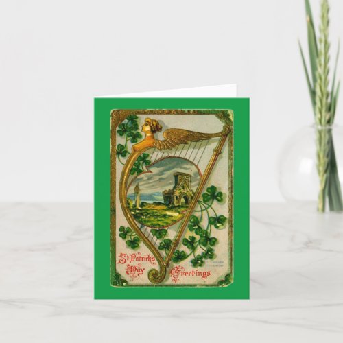 Vintage Irish Harp Holiday Card
