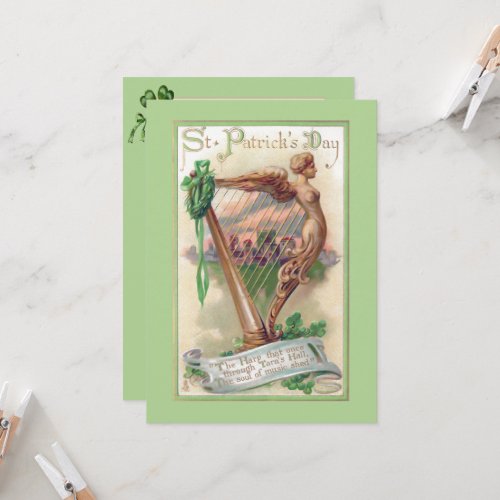 Vintage Irish Harp St Patricks Day Card