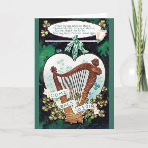 Vintage Irish Harp St Patricks Day Card