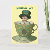Vintage Irish Lad in Tea Cup Greeting Card