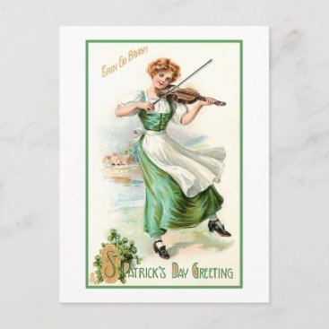 Vintage Irish Lass with Fiddle Postcard