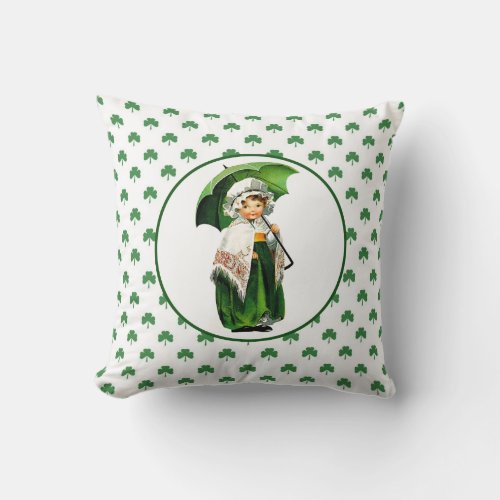 Vintage Irish Little Girl Gift Throw Pillow