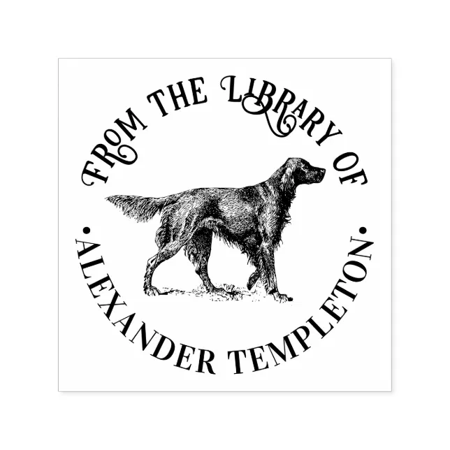 Vintage Irish Setter Dog Drawing Library Book Name Self-inking