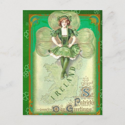 Vintage Irish St Patricks Day Greetings Postcard